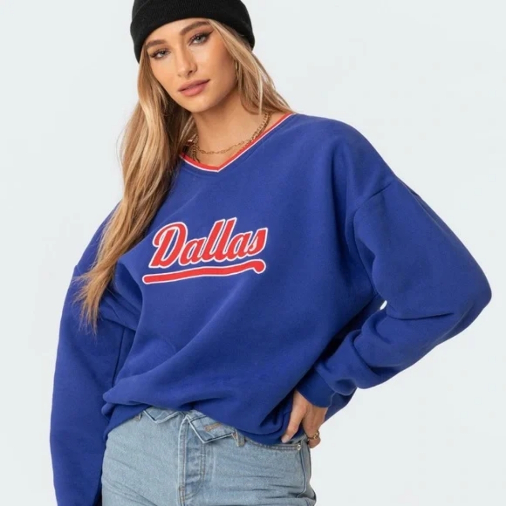 Edikted Red, White, and Blue Dallas Sweatshirt Size S